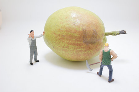 human figures approach and interact with an oversized pearの写真素材