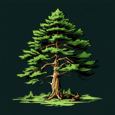 an AI Image Generator, Beautiful Illustration of a Majestic Pine Tree iの素材