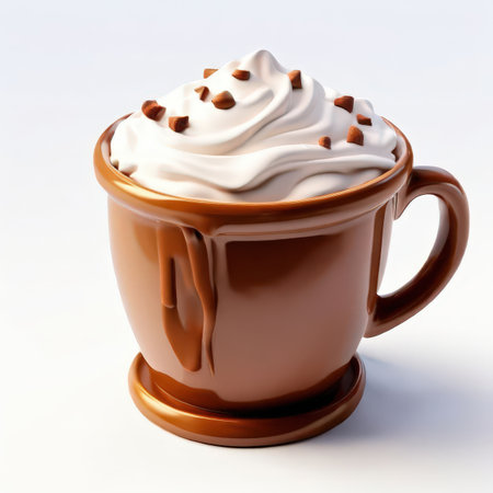 the AI Image Generator, Hot Chocolate in a Cup Topped with Whipped Cream and Chocolateの素材