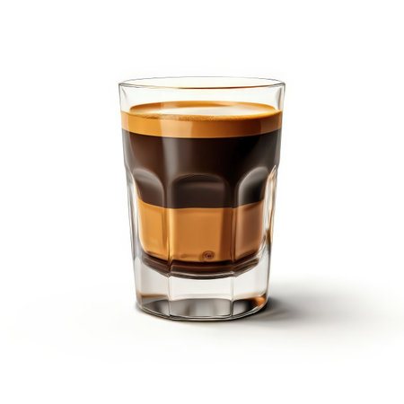 the AI Image Generator, Glass of Freshly Brewed Coffee with Smooth Creamy Layersの素材