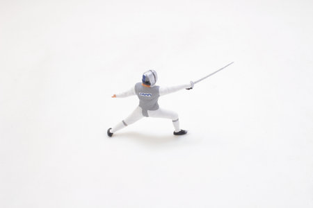 full protective equipment, demonstrating physical agility and skill in this sport.
