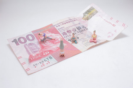 Creative composition features toy figures performing yogaの写真素材