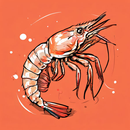 the AI Image Generator, Illustrated Shrimp in Artistic Style on a Salmonの素材
