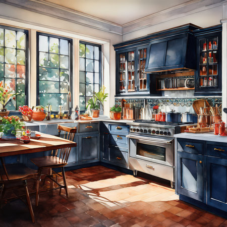 the AI Image Generator, Cozy Bright Kitchen Interior with Natural Lightの素材