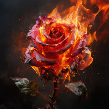 the AI Image Generator, Burning Rose in Flames Depicting Passion and Transformationの素材