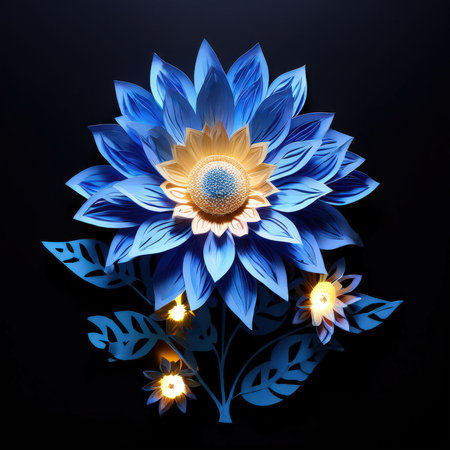 the AI Image Generator, Luminous Sunflowers and Leaves in a Striking Artistic Compositionの素材