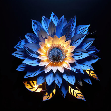 the AI Image Generator, Luminous Sunflowers and Leaves in a Striking Artistic Compositionの素材