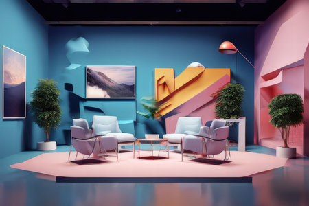 the AI Image Generator, Modern Interior Design With Vibrant Furnitureの素材
