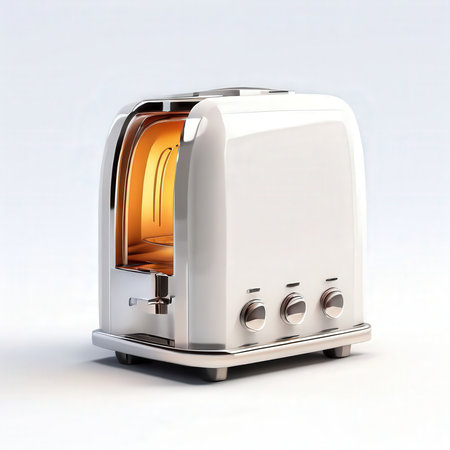 the AI Image Generator, Retro-Style Toaster with Unique Design and Vibrant Orange Accentsの素材