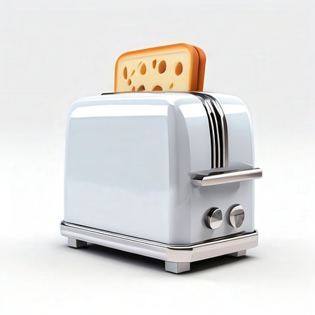 the AI Image Generator, Retro-Style Toaster with Unique Design and Vibrant Orange Accentsの素材