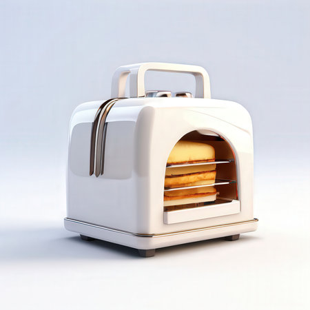 the AI Image Generator, Retro-Style Toaster with Unique Design and Vibrant Orange Accentsの素材
