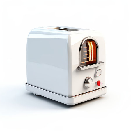 the AI Image Generator, Retro-Style Toaster with Unique Design and Vibrant Orange Accentsの素材