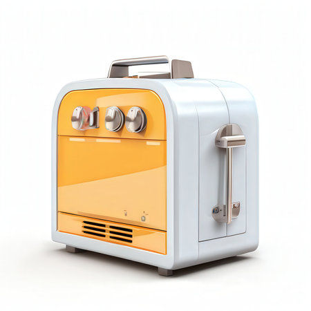 the AI Image Generator, Retro-Style Toaster with Unique Design and Vibrant Orange Accentsの素材