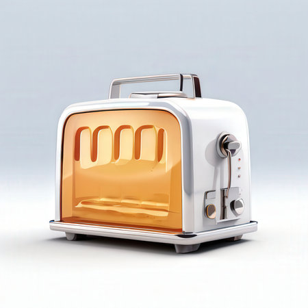 the AI Image Generator, Retro-Style Toaster with Unique Design and Vibrant Orange Accentsの素材