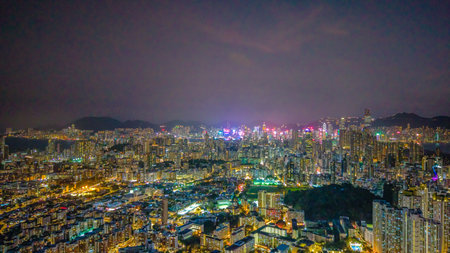 Urban lights and skyline in Kowloon West district