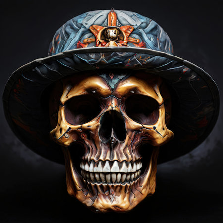 the AI Image Generator, Skull Wearing Elaborate Steampunk Hat With Intricate Detailsの素材
