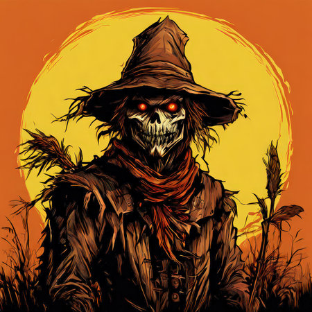 the AI Image Generator, Scarecrow Skeleton Warrior With Glowing Eyes In Darkの素材