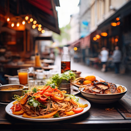 the AI Image Generator, Vibrant Night Market Food Stall With Grilled Dishes And Steamの素材