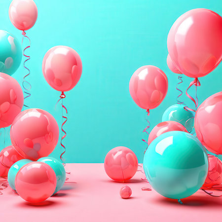 the AI Image Generator, Colorful Balloons Celebration Set With Floating Ribbonsの素材