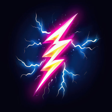 the AI Image Generator, Vibrant Neon Lightning Bolt With Electric Energy Burst iの素材