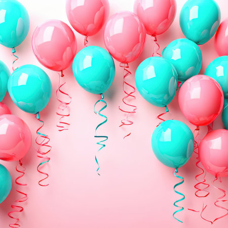 the AI Image Generator, Colorful Balloons Celebration Set With Floating Ribbonsの素材