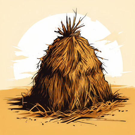 the AI Image Generator, Golden Haystack in Open Field Under Clear Skyの素材