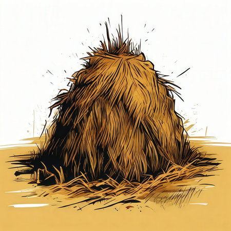 the AI Image Generator, Golden Haystack in Open Field Under Clear Skyの素材