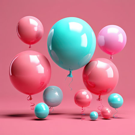 the AI Image Generator, Colorful Balloons Celebration Set With Floating Ribbonsの素材