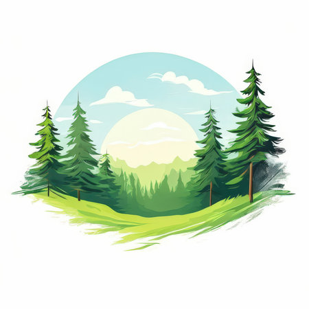 the AI Image Generator, Sunlit Forest Clearing with Evergreen Trees Underの素材
