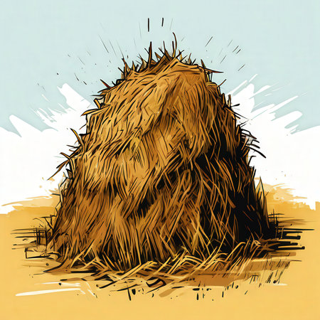 the AI Image Generator, Golden Haystack in Open Field Under Clear Skyの素材