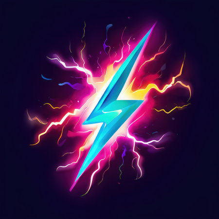 the AI Image Generator, Vibrant Neon Lightning Bolt With Electric Energy Burst iの素材