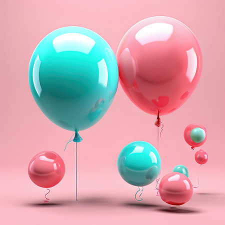 the AI Image Generator, Colorful Balloons Celebration Set With Floating Ribbonsの素材