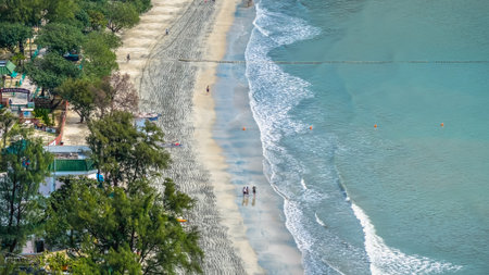 Scenic beach landscape with mountains in Pui O
