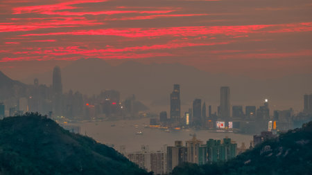 a Panoramic Black Hill Gap View In Hong Kongのeditorial素材