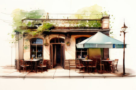 the AI Image Generator, Cozy European Street Cafe Illuminatedの素材
