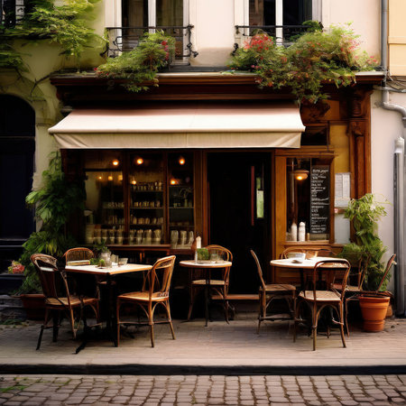 the AI Image Generator, Cozy European Street Cafe Illuminatedの素材