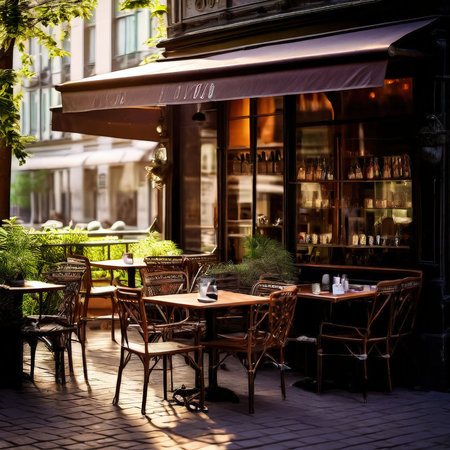 the AI Image Generator, Cozy European Street Cafe Illuminatedの素材