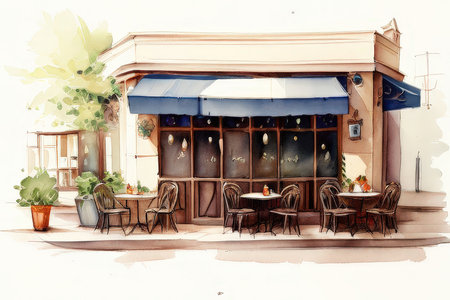 the AI Image Generator, Cozy European Street Cafe Illuminatedの素材