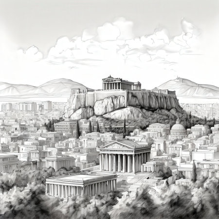 an AI Image Generator, Historic Illustration of Parthenon and Ancient Athenian Cityscapeの素材