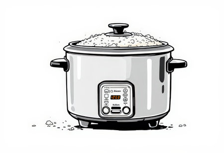 the AI Image Generator, Rice Cooker with Steaming Rice and Bowl for Modern Kitchenの素材