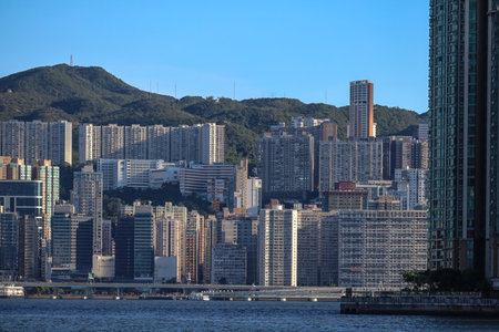 Scenic waterfront view across Hung Hom Bay skyline Sept 14 2025のeditorial素材