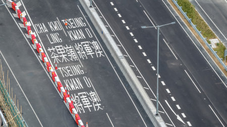 Modern trunk road T2 under construction in Kowloon East Dec 14 2025のeditorial素材