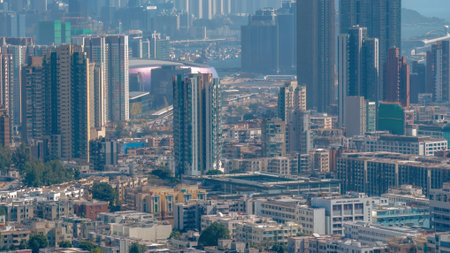 Dense skyline of highrise buildings under vibrant city lights Dec 17 2025のeditorial素材