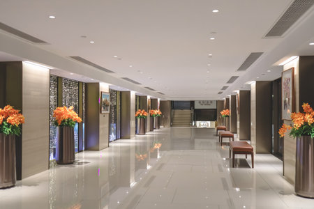 Contemporary hallway featuring premium finishes and ambient lightingのeditorial素材