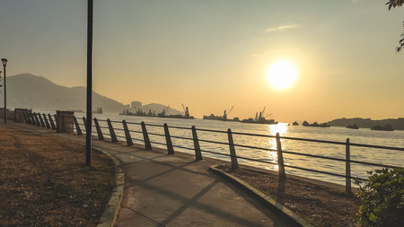 Beautiful Tai Kok Tsui Promenade Along Victoria Harbour Waterfront Dec 24 2025の写真素材