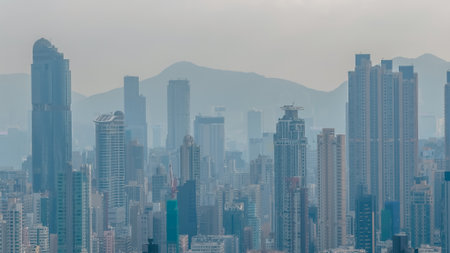 Panoramic cityscape of Yau Tsim Mong skyline in Kowloon Dec 24 2025