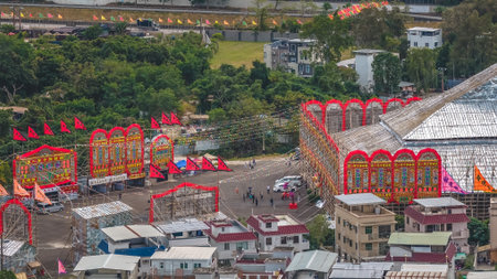 A grand festival featuring towering bamboo altar and rituals Dec 20 2025のeditorial素材
