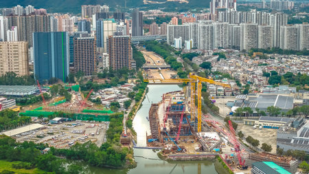 Modern housing estate with landscaped gardens and skyline Dec 20 2025のeditorial素材