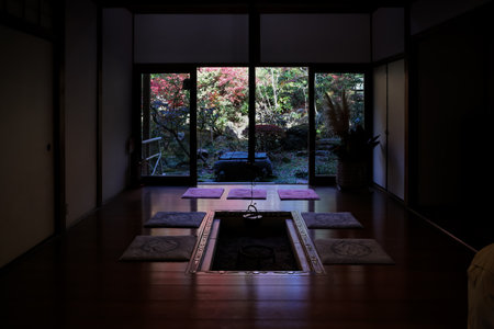 Historic Japanese architecture surrounded by colorful autumn foliage Nov 23 2025のeditorial素材