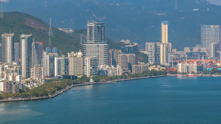 Modern waterfront park along Haijing Road cityscape Jan 3 2026のeditorial素材
